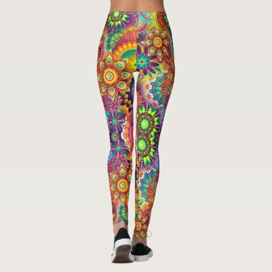 Floral Mandala Collage Psychedelic Yoga Leggings (Achterkant)
