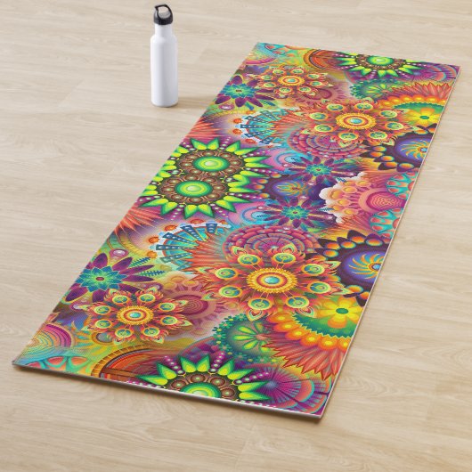 Floral Mandala Collage Psychedelic Yoga Mat (In situ)
