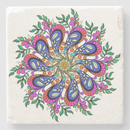 Floral Mandala Design in  blues en pinks Stenen Onderzetter