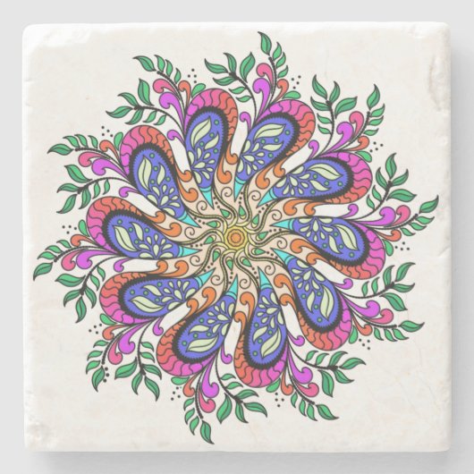 Floral Mandala Design in  blues en pinks Stenen Onderzetter (Voorkant)