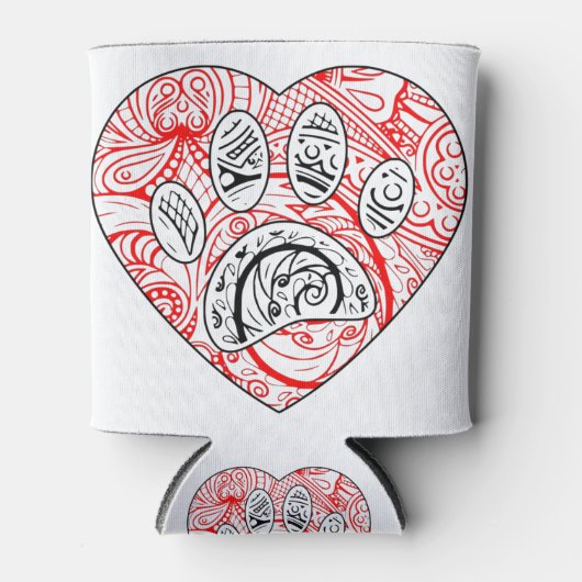 Floral Mandala Dog Paw Print Red Heart Blikjeskoeler (Voorkant)