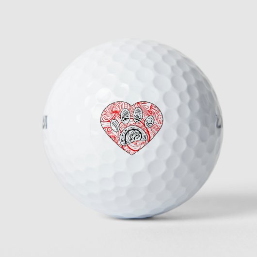 Floral Mandala Dog Paw Print Red Heart Golfballen (Voorkant)