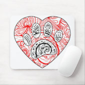 Floral Mandala Dog Paw Print Red Heart Muismat (Met muis)