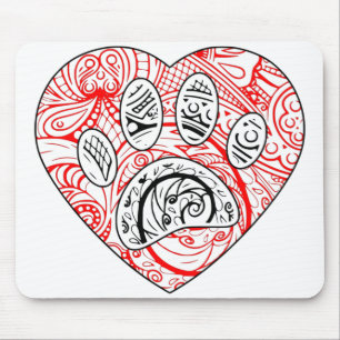Floral Mandala Dog Paw Print Red Heart Muismat