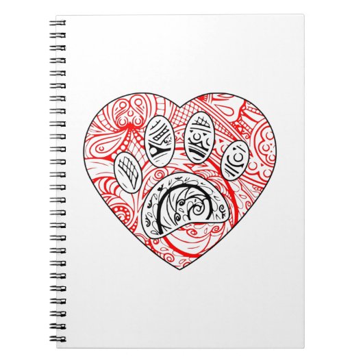 Floral Mandala Dog Paw Print Red Heart Notitieboek (Voorkant)