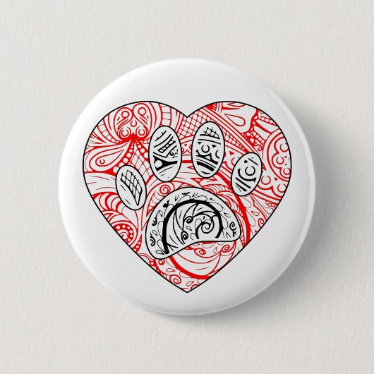 Floral Mandala Dog Paw Print Red Heart Ronde Button 5,7 Cm (Voorkant)