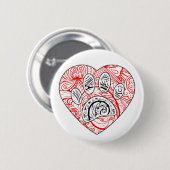 Floral Mandala Dog Paw Print Red Heart Ronde Button 5,7 Cm (Voorkant /achterkant)
