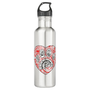 Floral Mandala Dog Paw Print Red Heart Waterfles