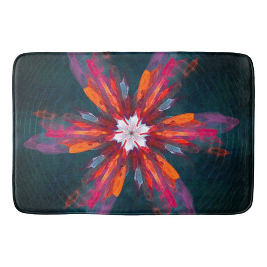 Floral Mandala Flowers Oranje Red Blue Abstract Badmat (Voorkant)