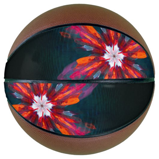 Floral Mandala Flowers Oranje Red Blue Abstract Basketbal (Voorkant)