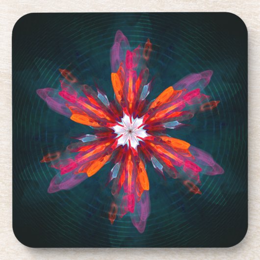 Floral Mandala Flowers Oranje Red Blue Abstract Bier Onderzetter (Voorkant)