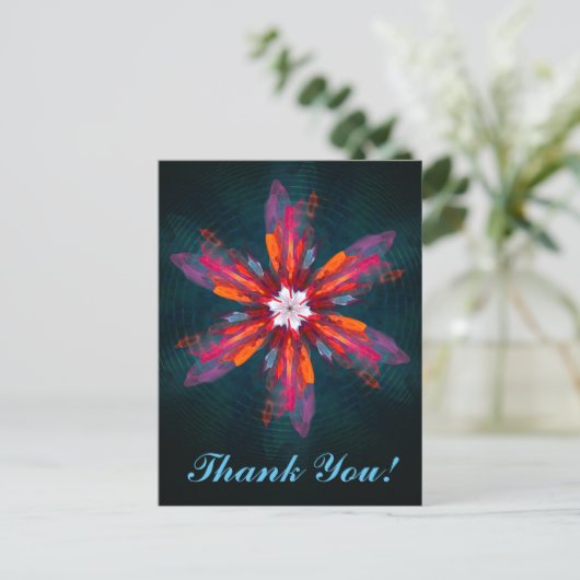 Floral Mandala Flowers Oranje Red Blue Abstract Briefkaart (Staand voorkant)