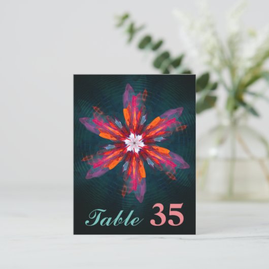 Floral Mandala Flowers Oranje Red Blue Abstract Briefkaart (Staand voorkant)