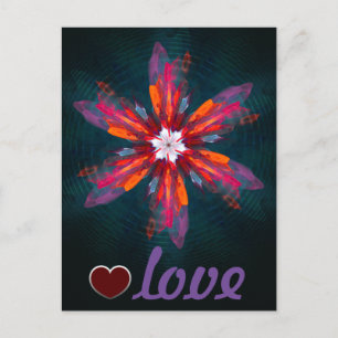 Floral Mandala Flowers Oranje Red Blue Abstract Briefkaart