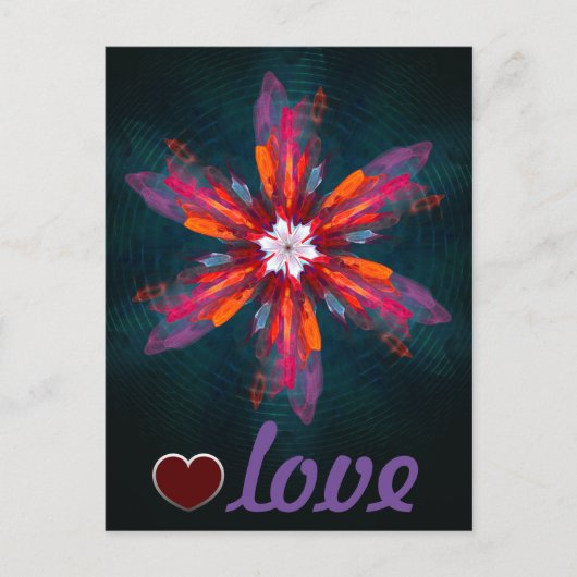 Floral Mandala Flowers Oranje Red Blue Abstract Briefkaart (Voorkant)