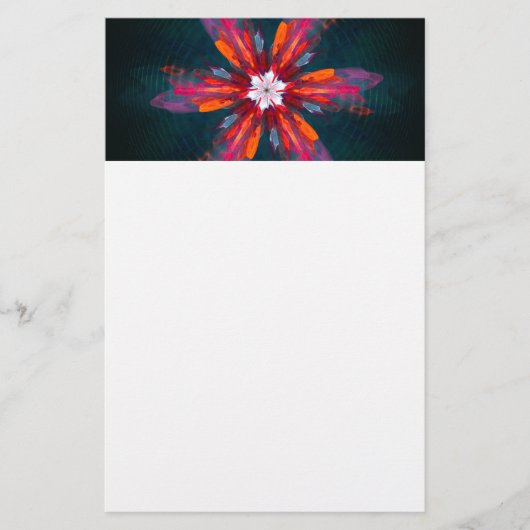 Floral Mandala Flowers Oranje Red Blue Abstract Briefpapier (Voorkant)