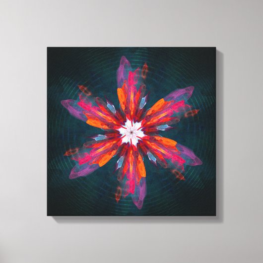 Floral Mandala Flowers Oranje Red Blue Abstract Canvas Afdruk (Voorkant)
