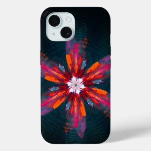 Floral Mandala Flowers Oranje Red Blue Abstract iPhone 15 Case