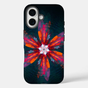 Floral Mandala Flowers Oranje Red Blue Abstract iPhone 16 Hoesje