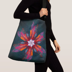 Floral Mandala Flowers Oranje Red Blue Abstract Crossbody Tas