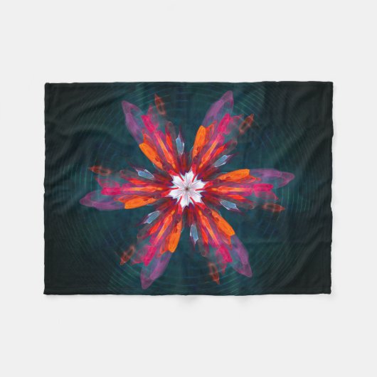 Floral Mandala Flowers Oranje Red Blue Abstract Fleece Deken (Voorkant (Horizontaal))