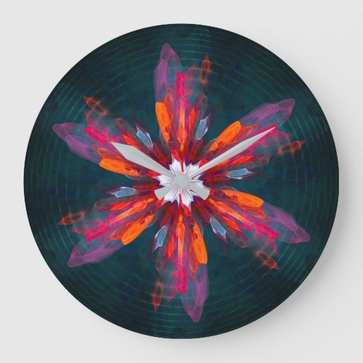 Floral Mandala Flowers Oranje Red Blue Abstract Grote Klok (Voorkant)
