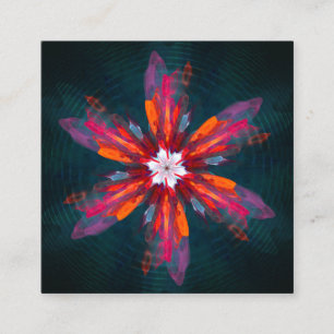 Floral Mandala Flowers Oranje Red Blue Abstract Informatiekaartje
