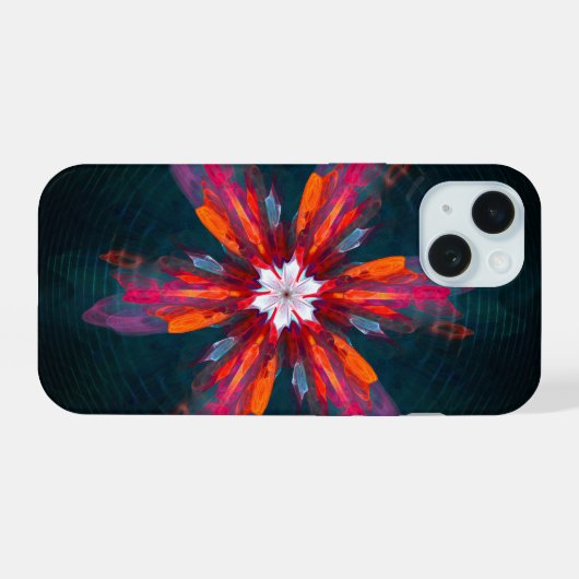 Floral Mandala Flowers Oranje Red Blue Abstract iPhone 15 Case (Achterkant horizontaal)
