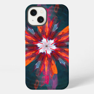 Floral Mandala Flowers Oranje Red Blue Abstract iPhone 13 Hoesje
