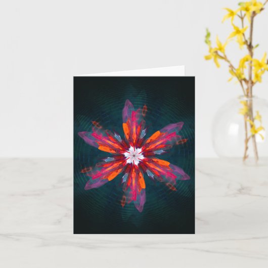 Floral Mandala Flowers Oranje Red Blue Abstract Kaart (Gele Bloem)