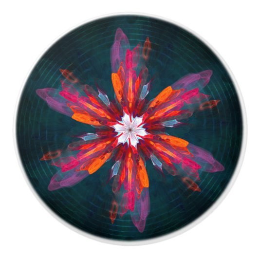 Floral Mandala Flowers Oranje Red Blue Abstract Keramische Knop (Voorkant)
