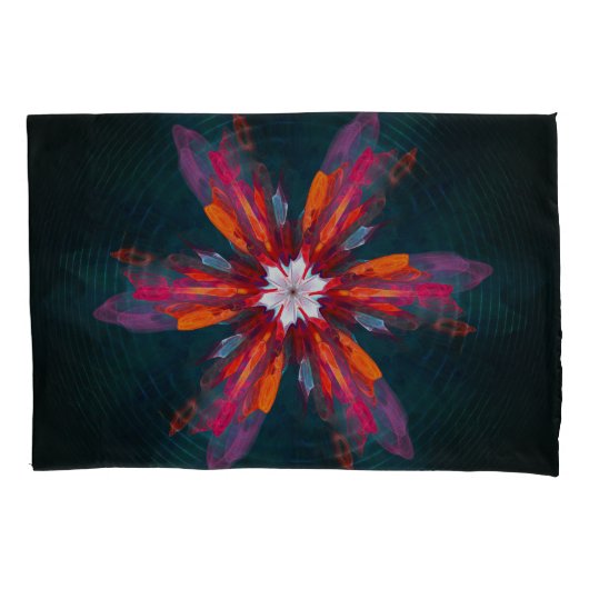 Floral Mandala Flowers Oranje Red Blue Abstract Kussensloop (Voorkant)