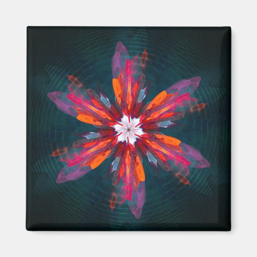 Floral Mandala Flowers Oranje Red Blue Abstract Magneet (Voorkant)