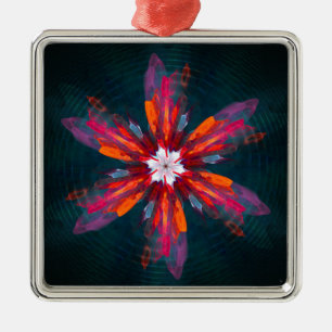 Floral Mandala Flowers Oranje Red Blue Abstract Metalen Ornament