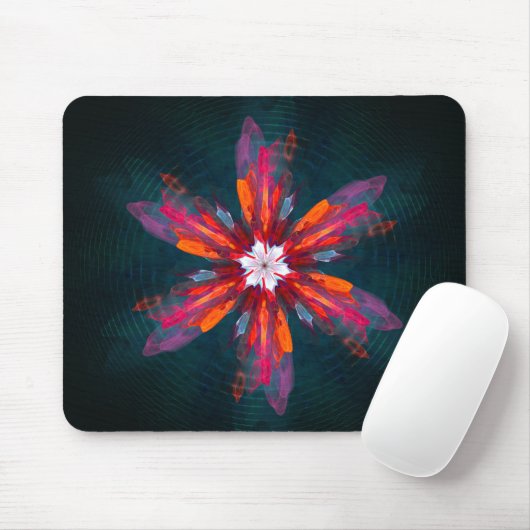 Floral Mandala Flowers Oranje Red Blue Abstract Muismat (Met muis)