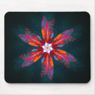 Floral Mandala Flowers Oranje Red Blue Abstract Muismat