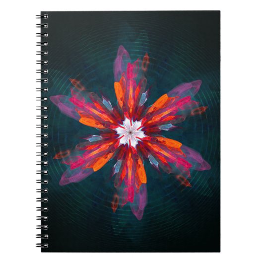 Floral Mandala Flowers Oranje Red Blue Abstract Notitieboek (Voorkant)