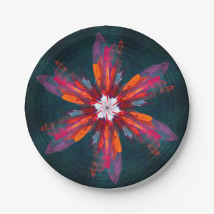 Floral Mandala Flowers Oranje Red Blue Abstract Papieren Bordje