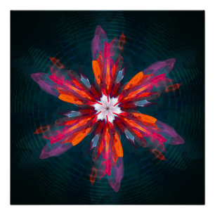Floral Mandala Flowers Oranje Red Blue Abstract Perfect Poster