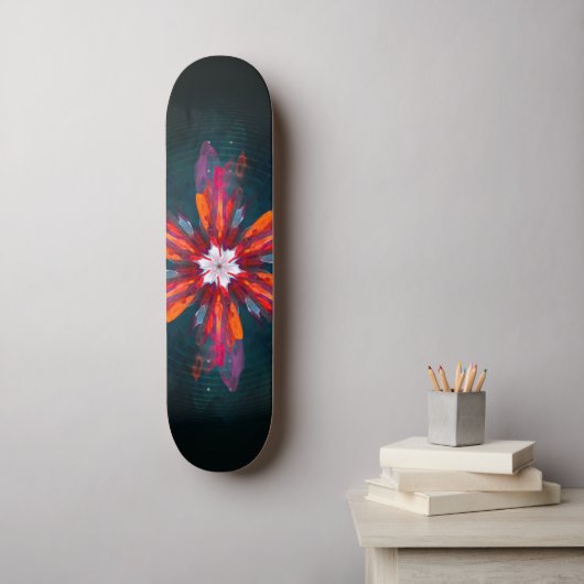 Floral Mandala Flowers Oranje Red Blue Abstract Persoonlijk Skateboard (Muurkunst)