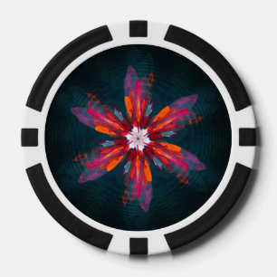 Floral Mandala Flowers Oranje Red Blue Abstract Poker Chips