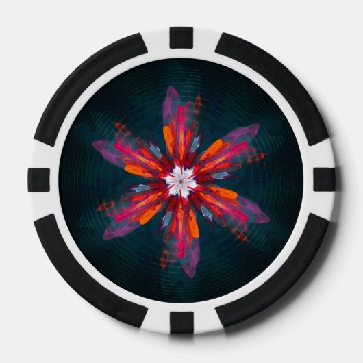 Floral Mandala Flowers Oranje Red Blue Abstract Poker Chips (Voorkant)