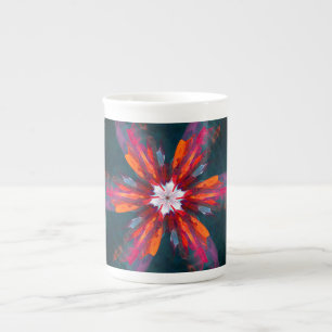 Floral Mandala Flowers Oranje Red Blue Abstract Porselein Kop