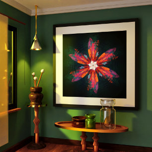 Floral Mandala Flowers Oranje Red Blue Abstract Poster