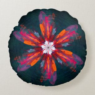 Floral Mandala Flowers Oranje Red Blue Abstract Rond Kussen
