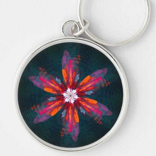 Floral Mandala Flowers Oranje Red Blue Abstract Sleutelhanger (Voorkant)