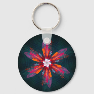 Floral Mandala Flowers Oranje Red Blue Abstract Sleutelhanger