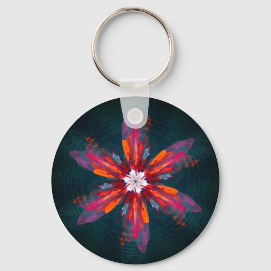Floral Mandala Flowers Oranje Red Blue Abstract Sleutelhanger (Voorkant)