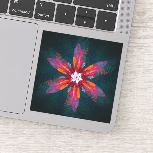 Floral Mandala Flowers Oranje Red Blue Abstract Sticker