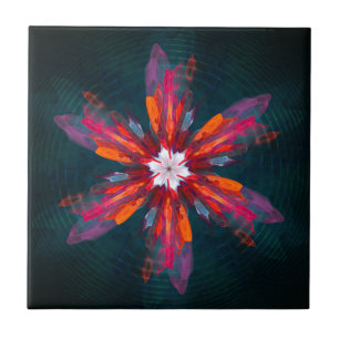 Floral Mandala Flowers Oranje Red Blue Abstract Tegeltje